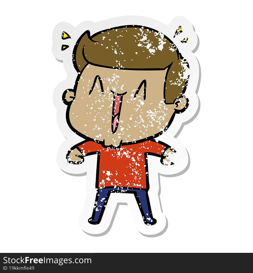 distressed sticker of a cartoon excited man