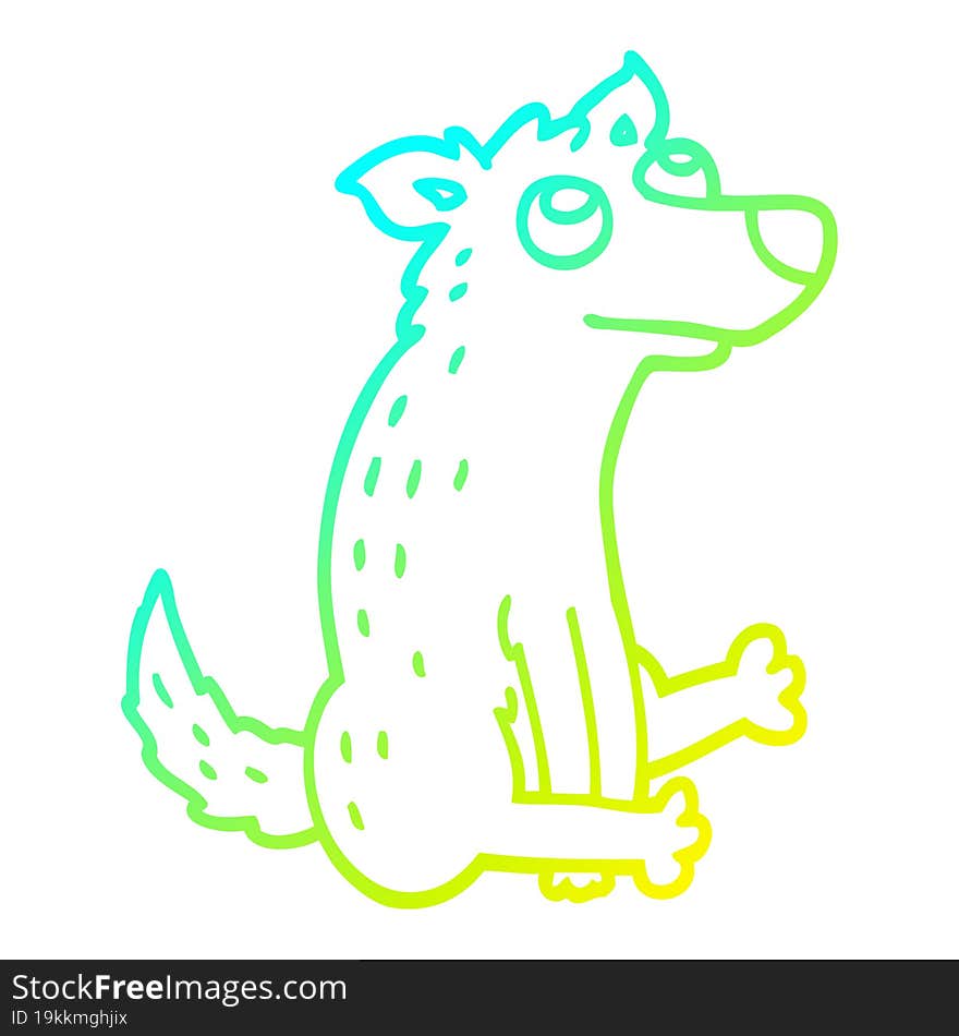 cold gradient line drawing cartoon dog sitting