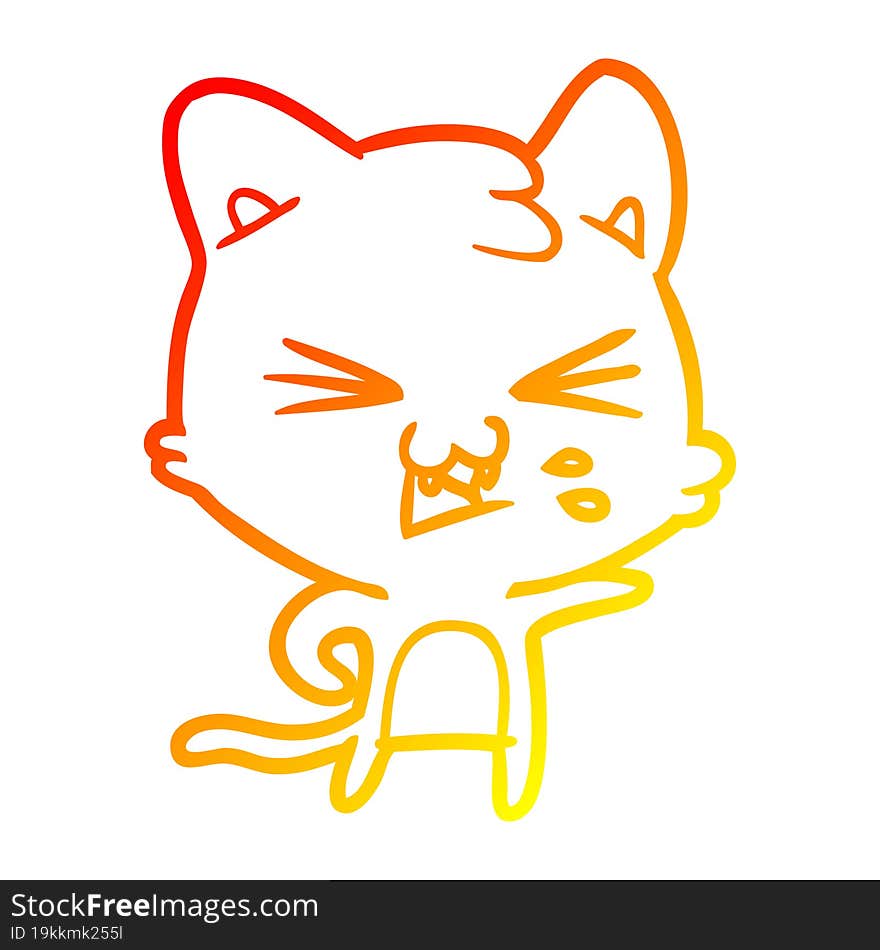 warm gradient line drawing cartoon cat hissing