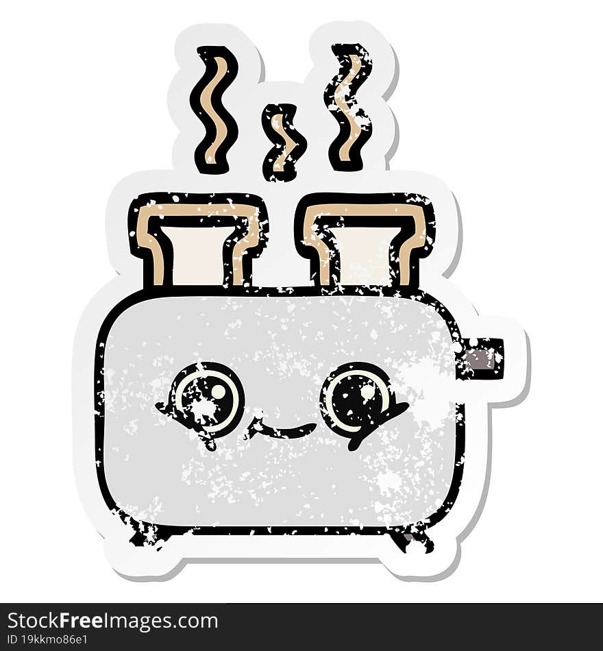 distressed sticker of a cute cartoon of a toaster