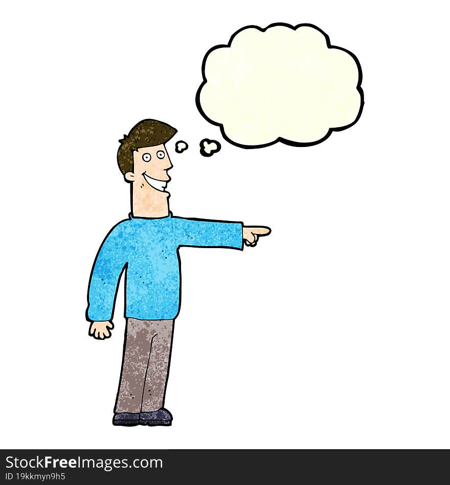 cartoon pointing man with thought bubble