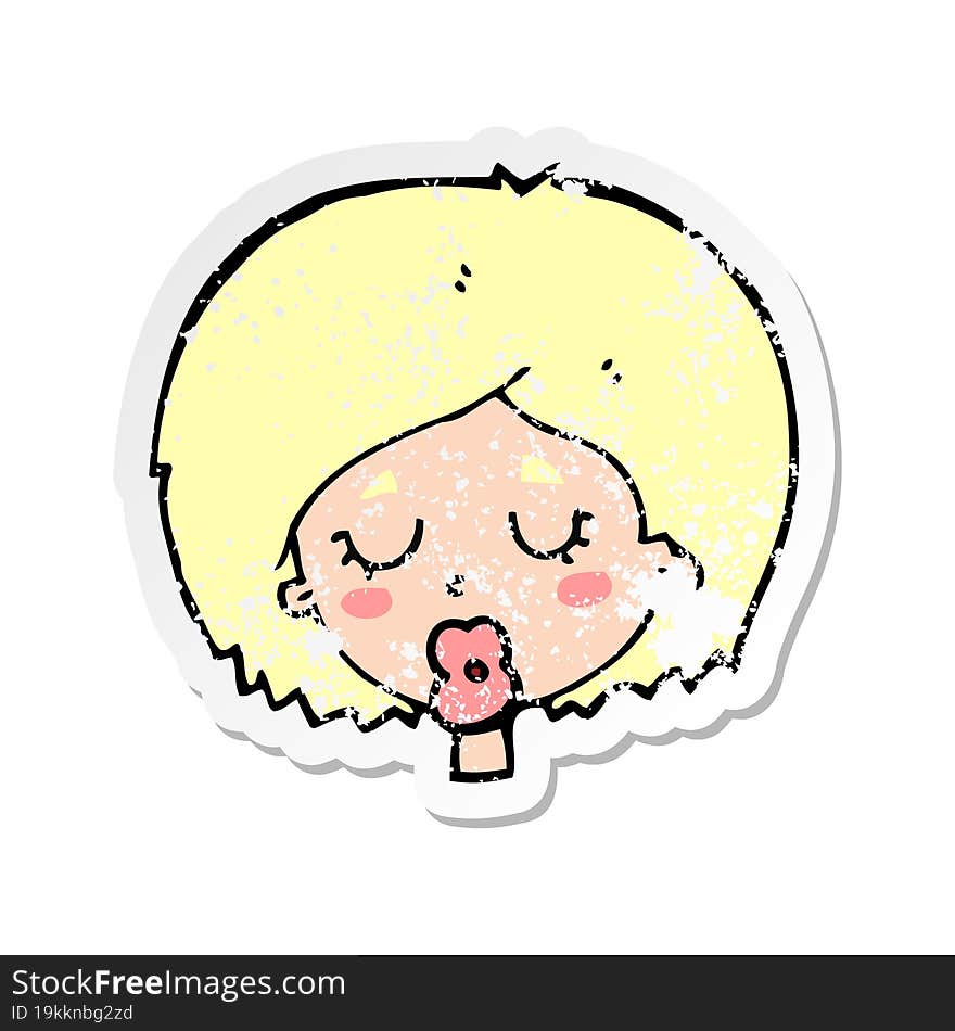 retro distressed sticker of a cartoon woman with eyes closed