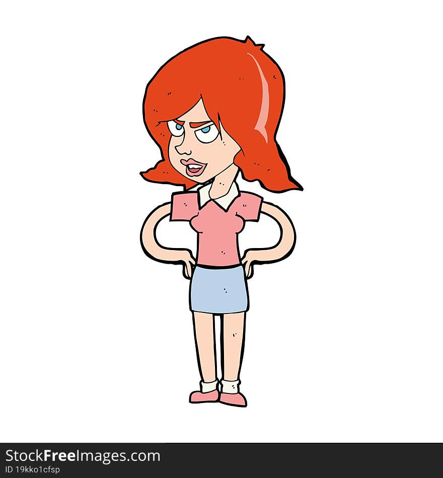 Cartoon Annoyed Woman With Hands On Hips