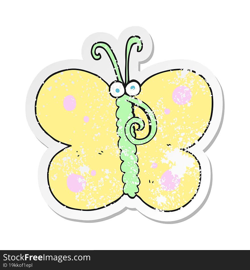 Retro Distressed Sticker Of A Cartoon Butterfly