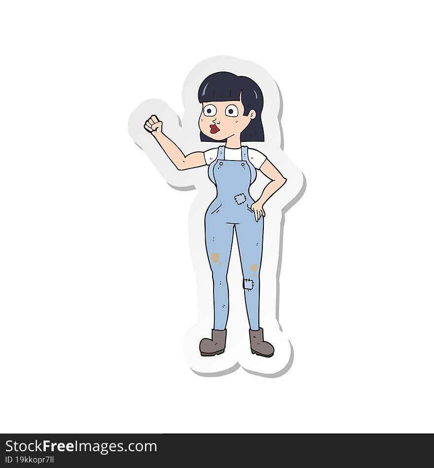 Sticker Of A Cartoon Woman Clenching Fist