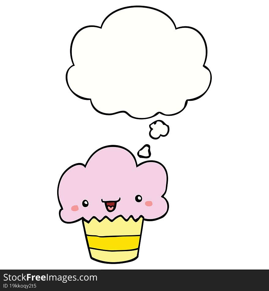 cartoon cupcake with face with thought bubble