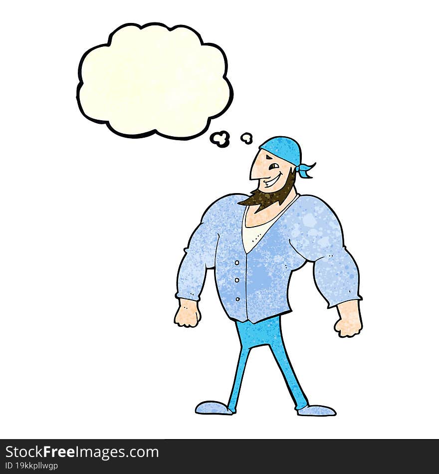 cartoon manly sailor man with thought bubble