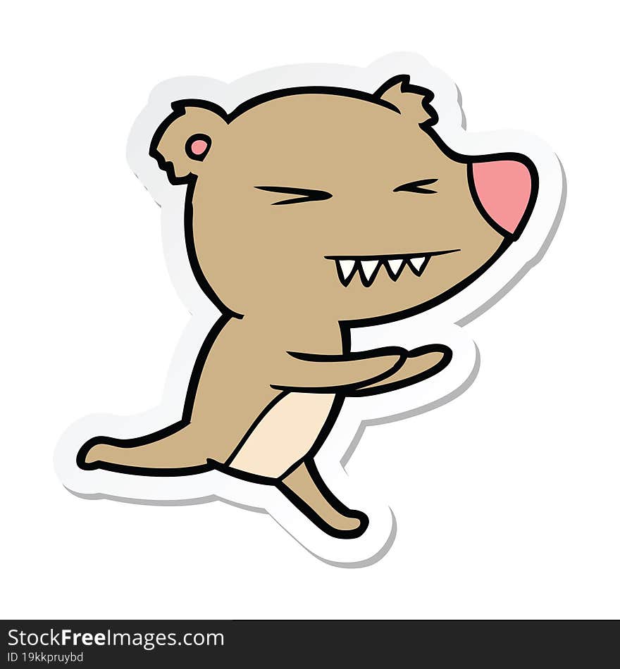 sticker of a angry bear cartoon