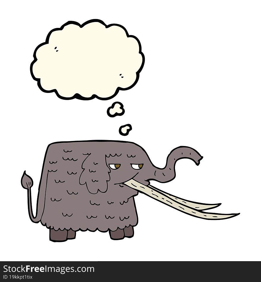 cartoon woolly mammoth with thought bubble