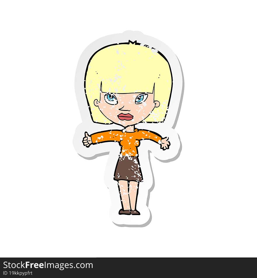 Retro Distressed Sticker Of A Cartoon Woman Giving Thumbs Up Symbol