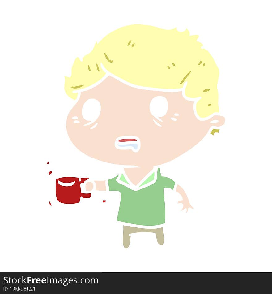 flat color style cartoon man with cup of coffee. flat color style cartoon man with cup of coffee