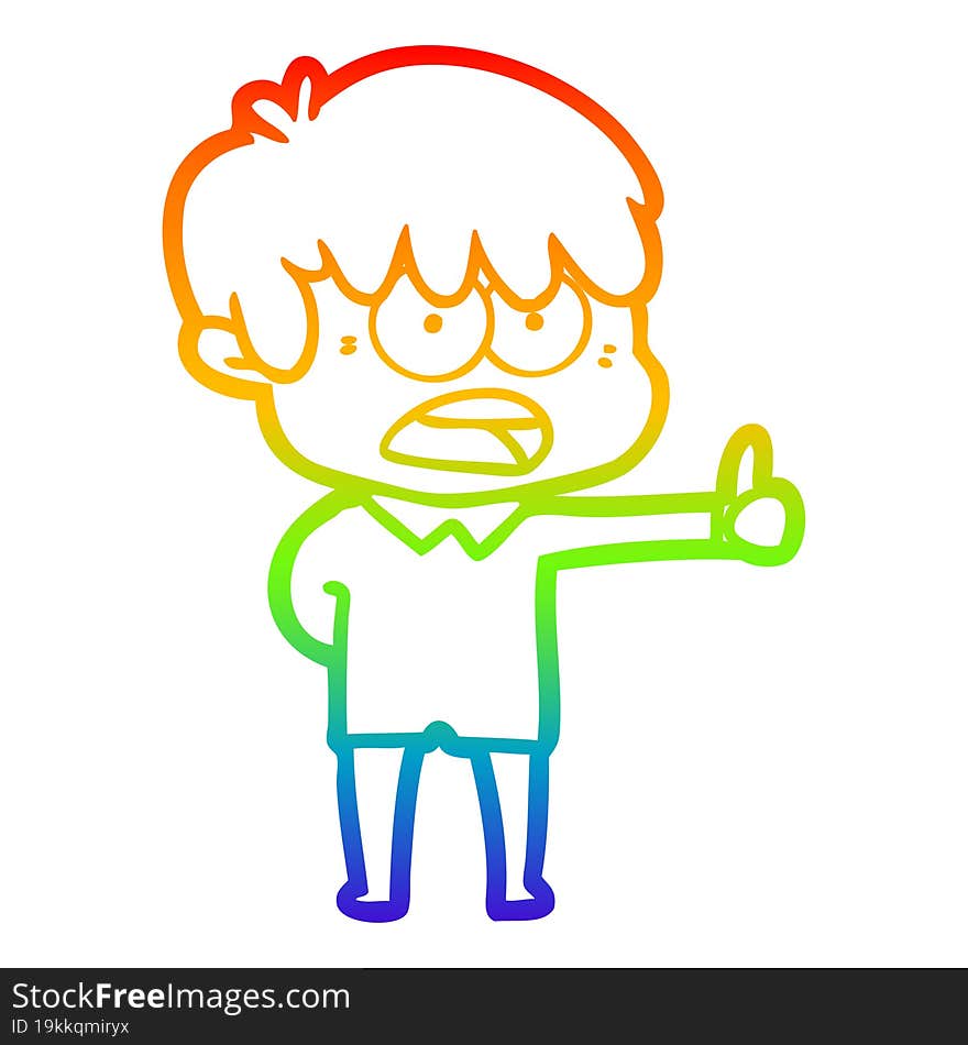 rainbow gradient line drawing worried cartoon boy