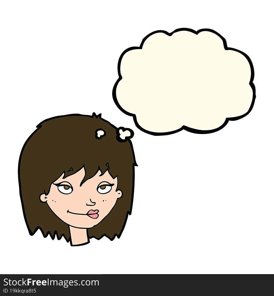 Cartoon Smiling Woman With Thought Bubble