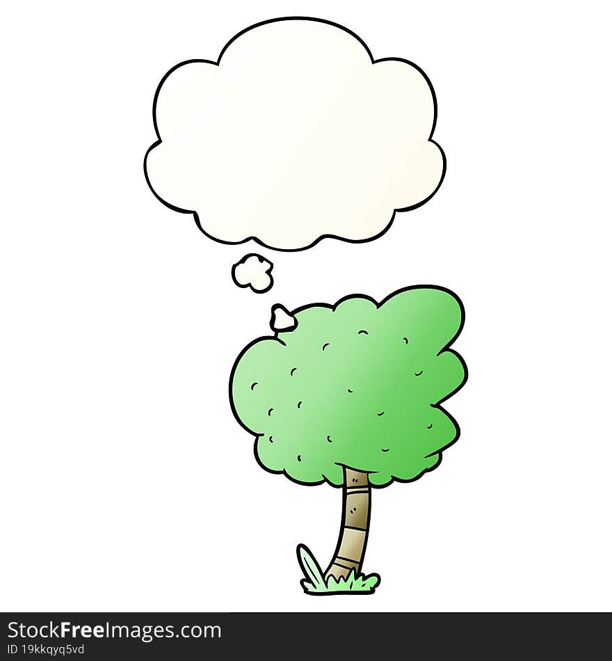 cartoon tree and thought bubble in smooth gradient style