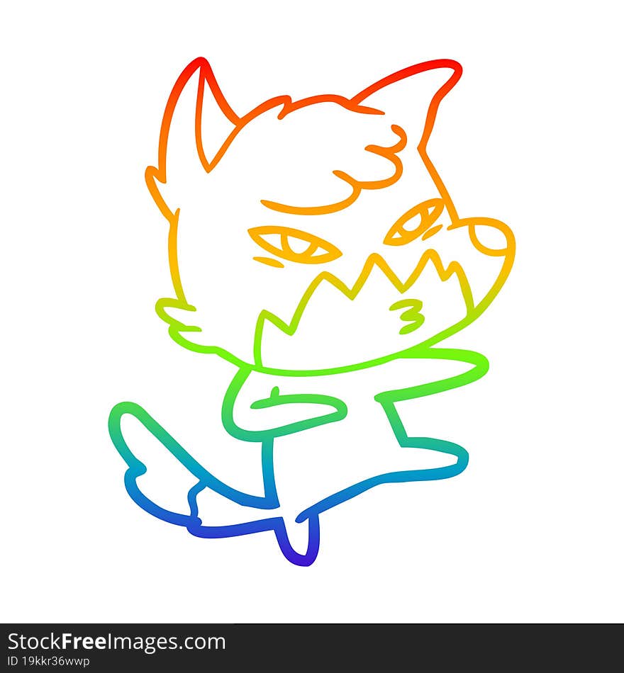 rainbow gradient line drawing clever cartoon fox