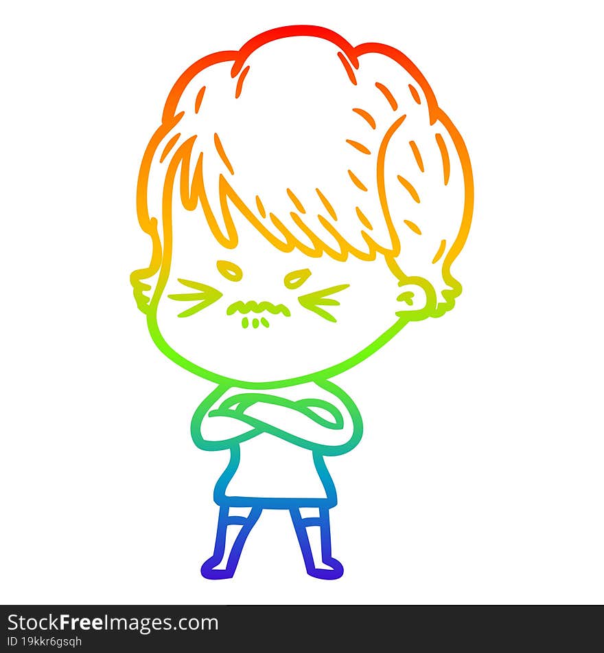 rainbow gradient line drawing cartoon frustrated woman