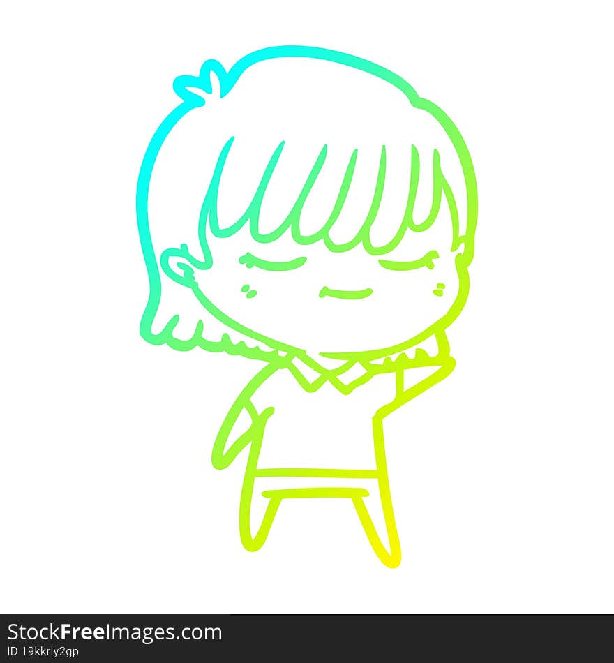 cold gradient line drawing of a cartoon woman