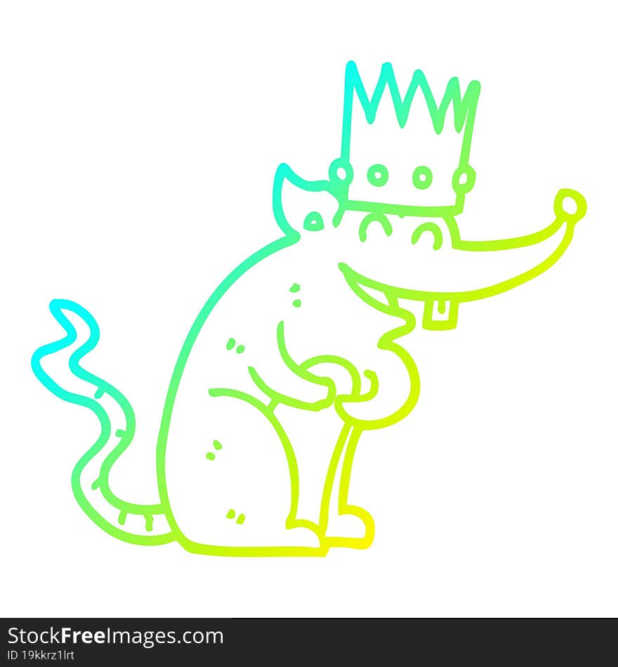 cold gradient line drawing cartoon rat king laughing