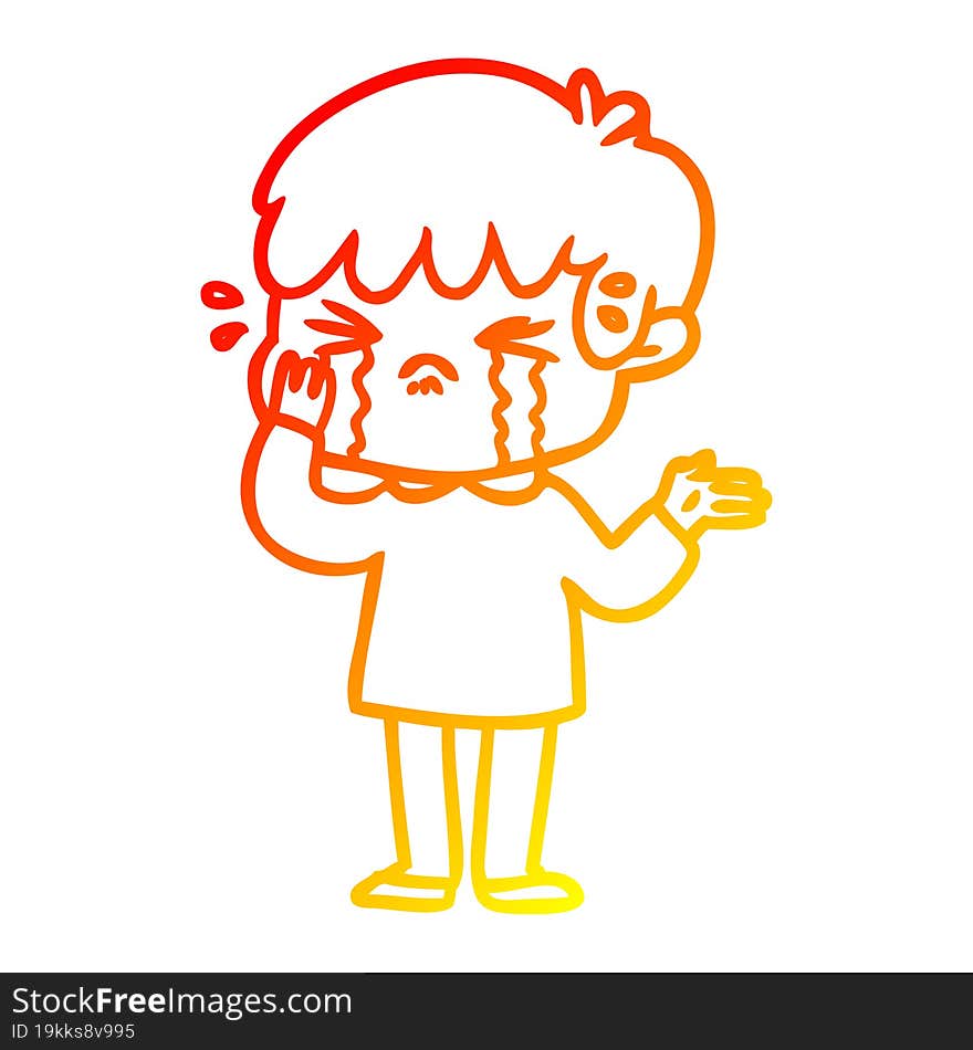 warm gradient line drawing cartoon boy crying