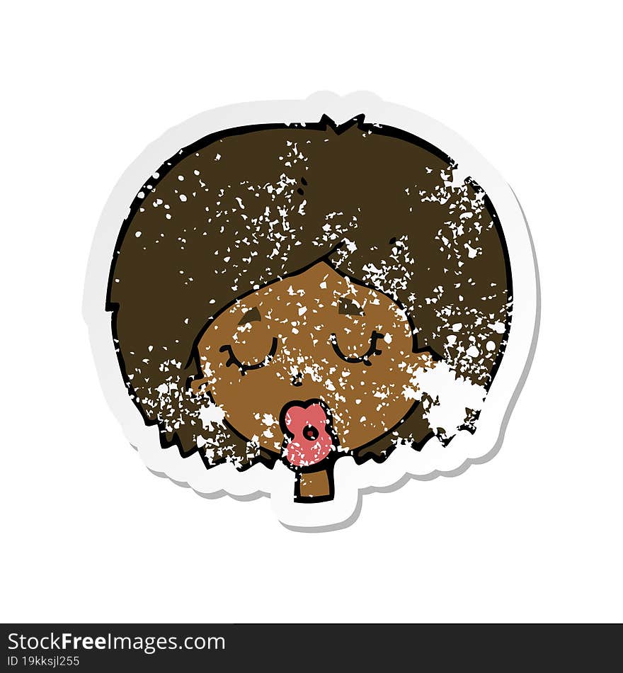 retro distressed sticker of a cartoon woman with eyes closed