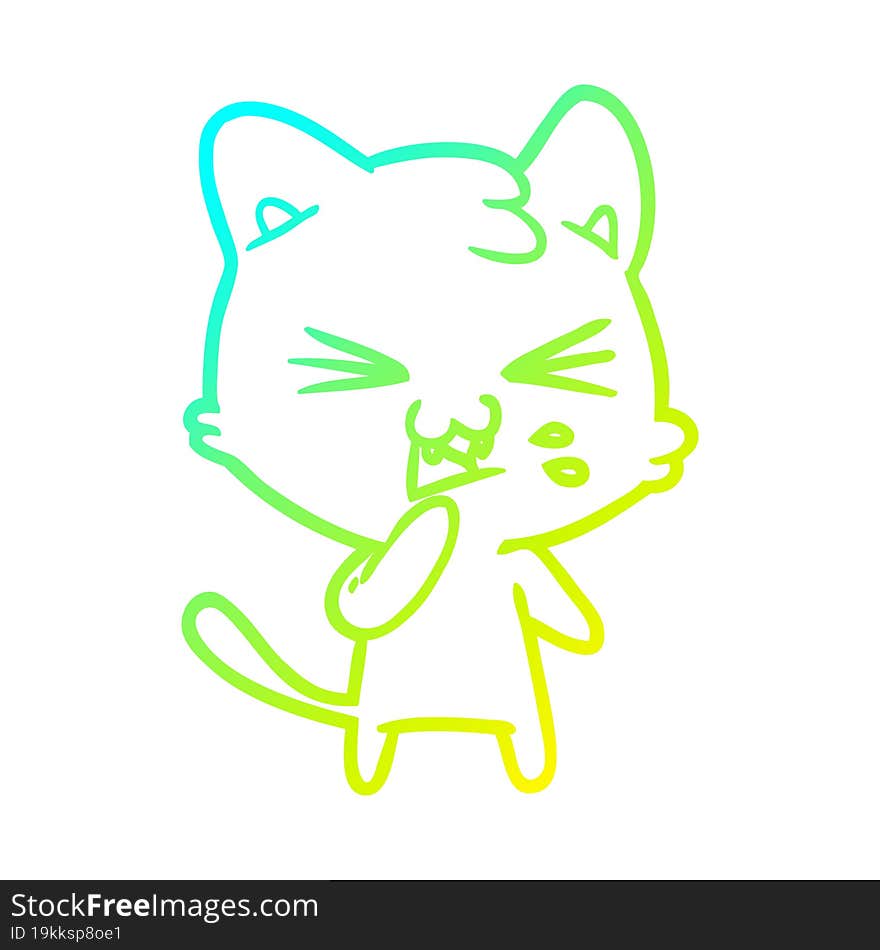 Cold Gradient Line Drawing Cartoon Cat Hissing