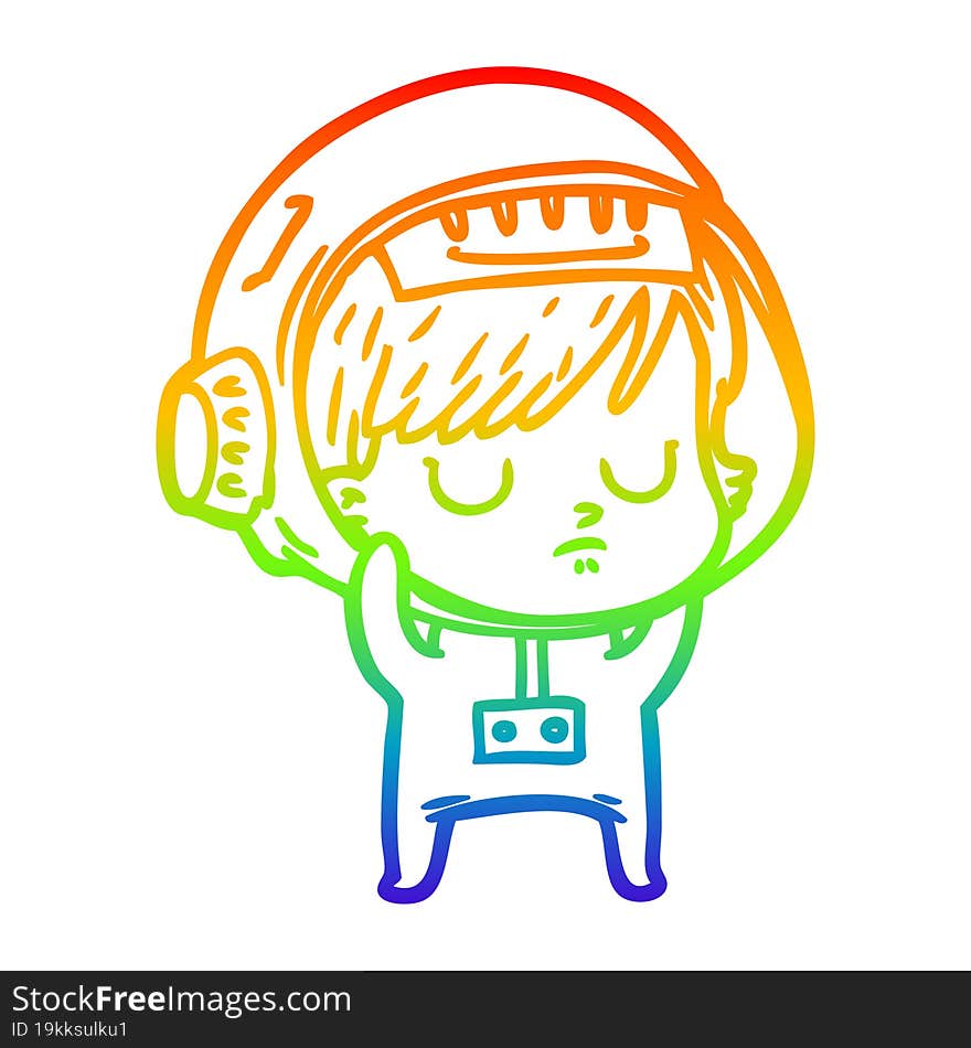 rainbow gradient line drawing cartoon astronaut woman