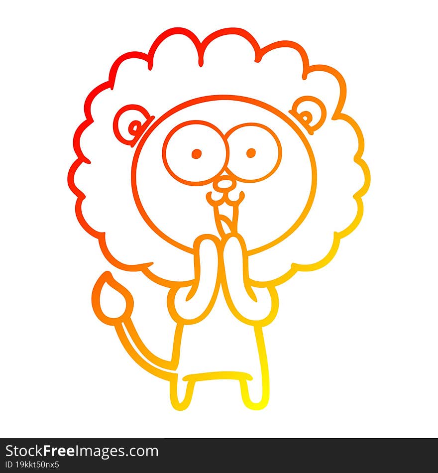 warm gradient line drawing of a happy cartoon lion