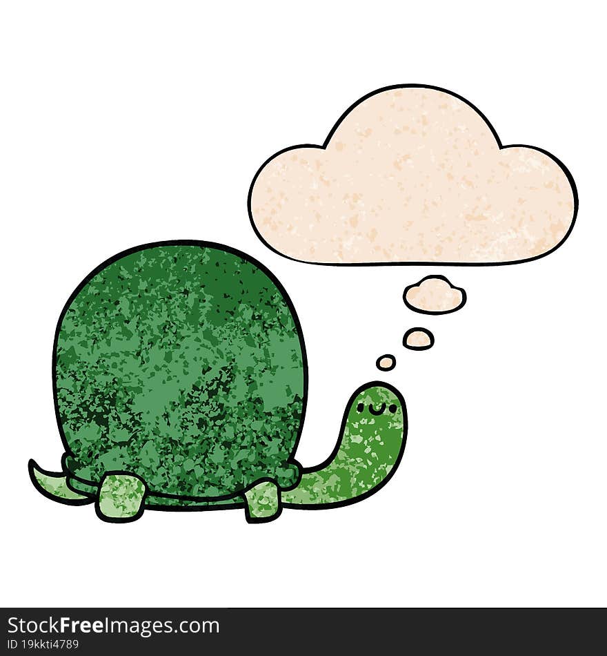 cute cartoon tortoise and thought bubble in grunge texture pattern style