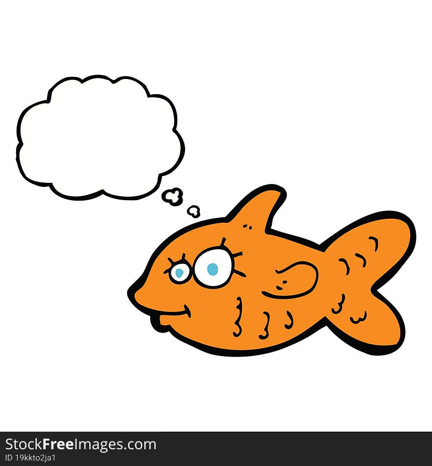 cartoon happy goldfish with thought bubble