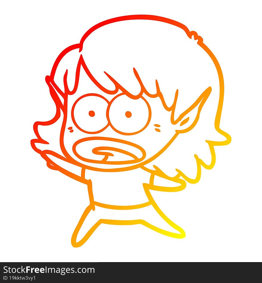 Warm Gradient Line Drawing Cartoon Shocked Elf Girl