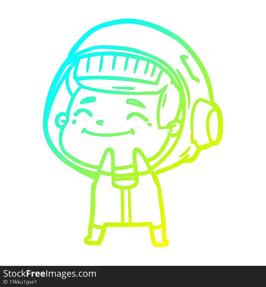 cold gradient line drawing of a happy cartoon astronaut