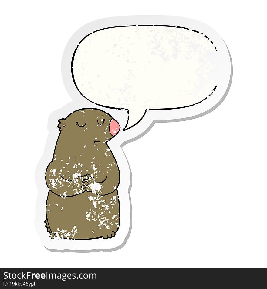 cute cartoon bear and speech bubble distressed sticker