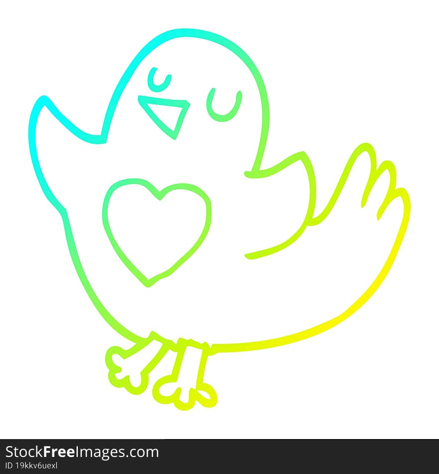 cold gradient line drawing cartoon bird with heart