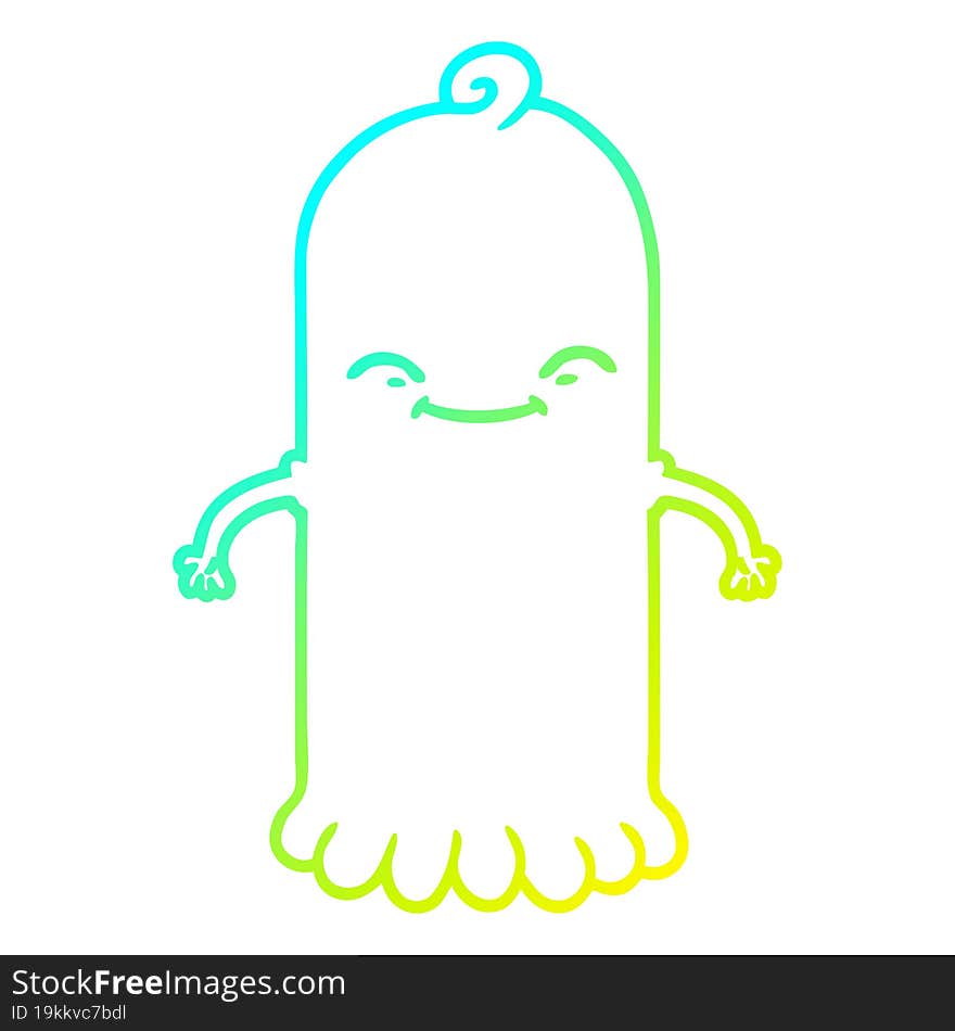 cold gradient line drawing of a cartoon ghost