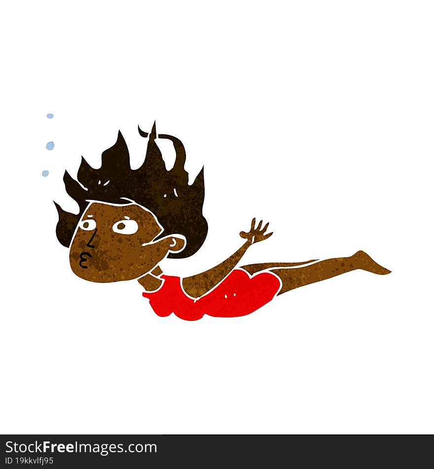 cartoon woman swimming underwater