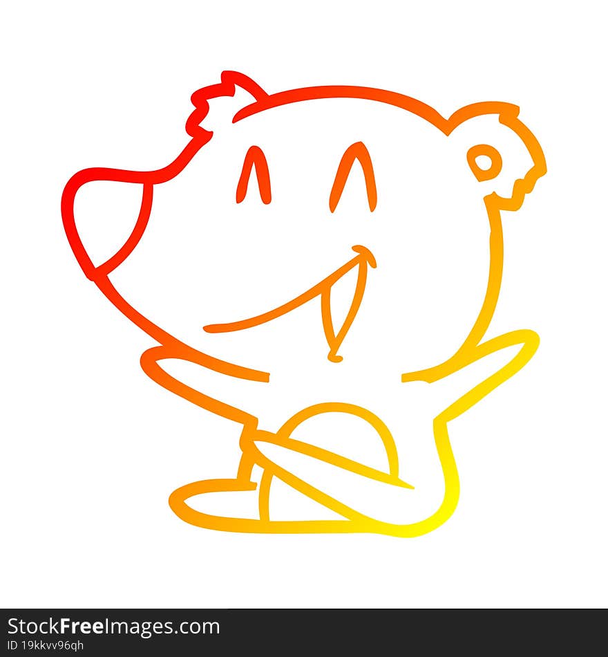 Warm Gradient Line Drawing Laughing Bear Cartoon