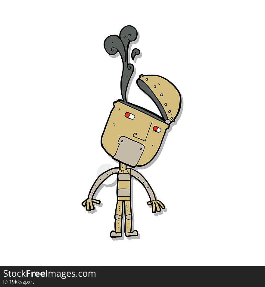 sticker of a cartoon robot with open head