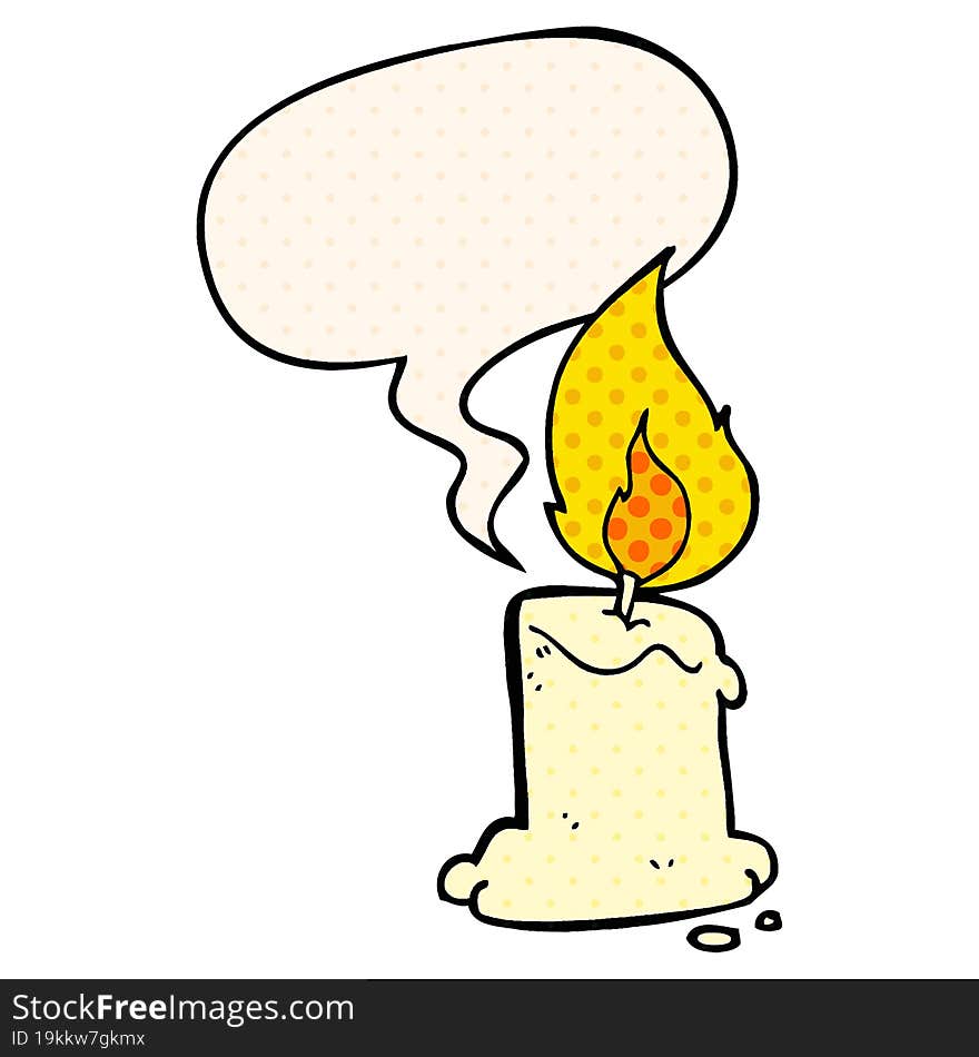 cartoon candle and speech bubble in comic book style