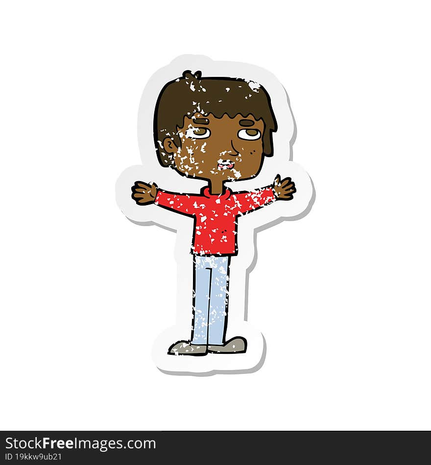 Retro Distressed Sticker Of A Cartoon Nervous Man