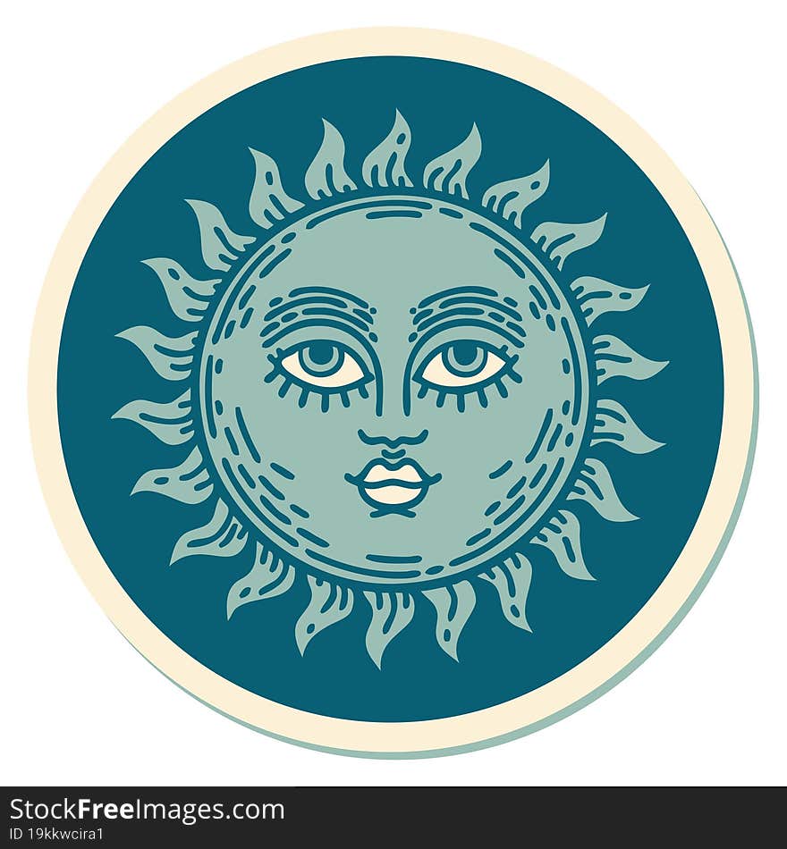 Tattoo Style Sticker Of A Sun With Face