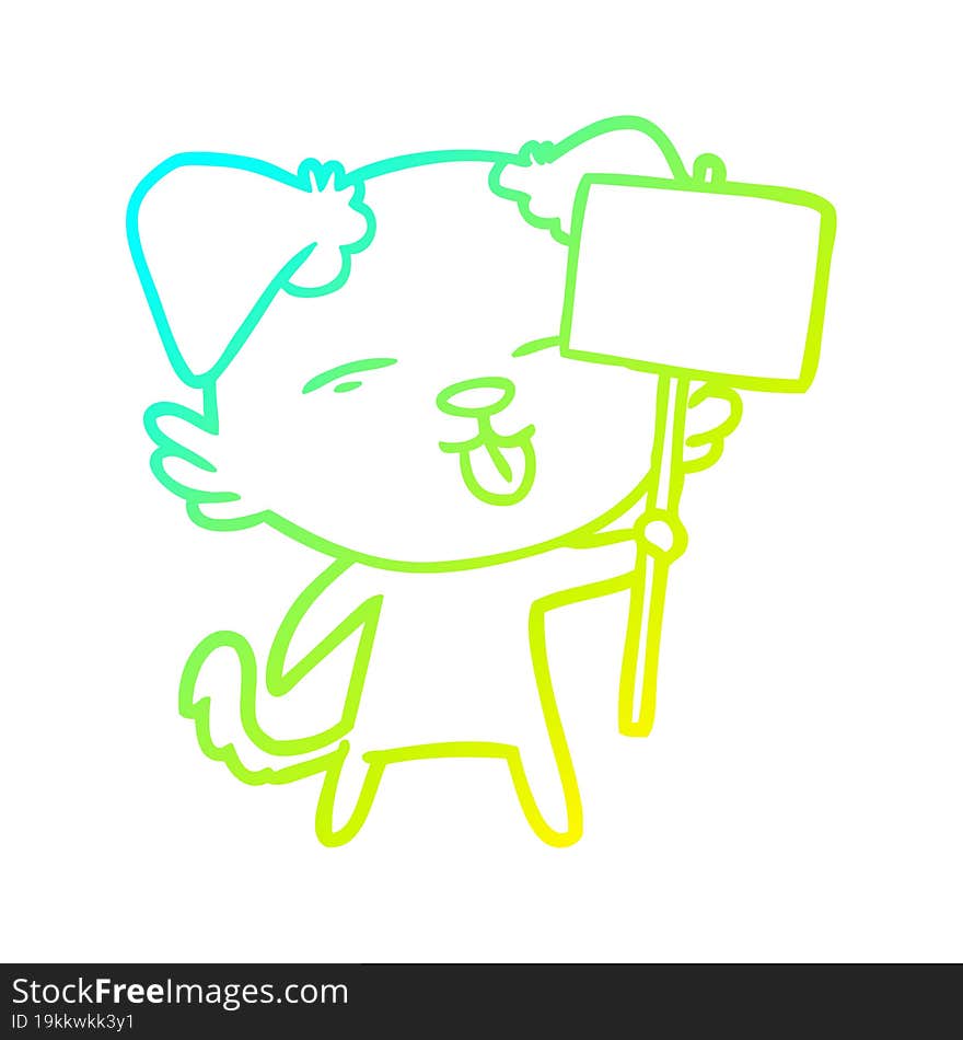 cold gradient line drawing of a cartoon dog holding sign post