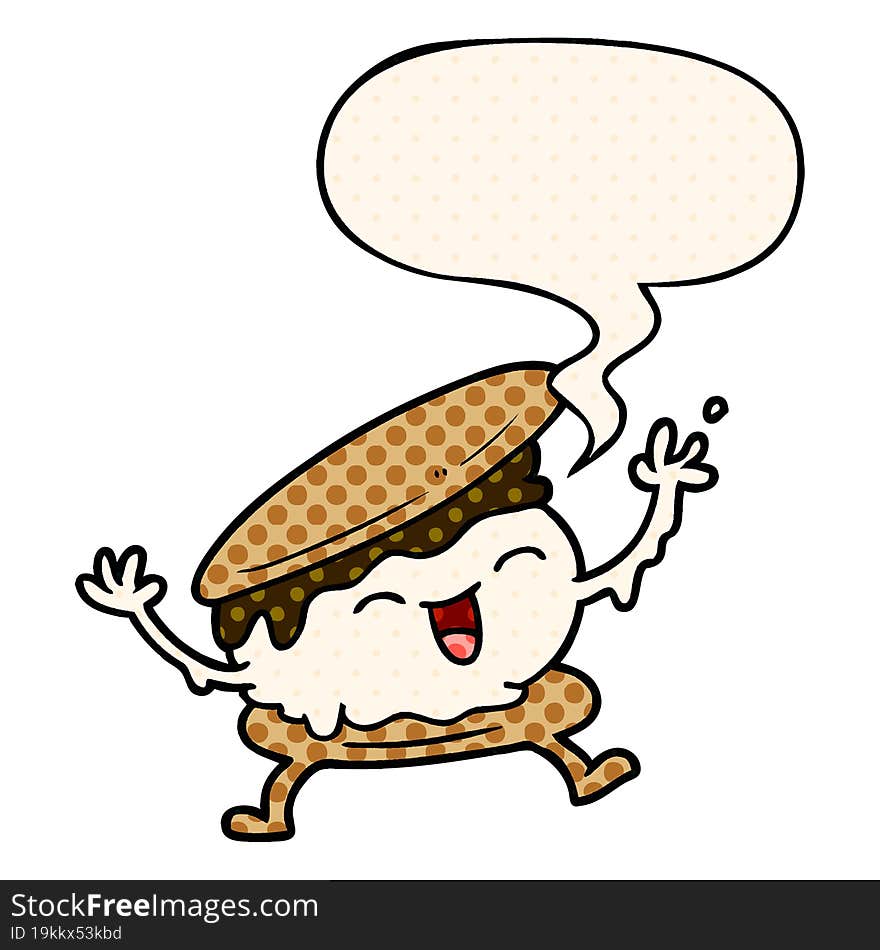 smore cartoon and speech bubble in comic book style