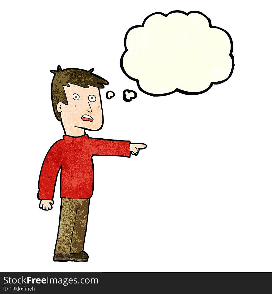 Cartoon Pointing Man With Thought Bubble