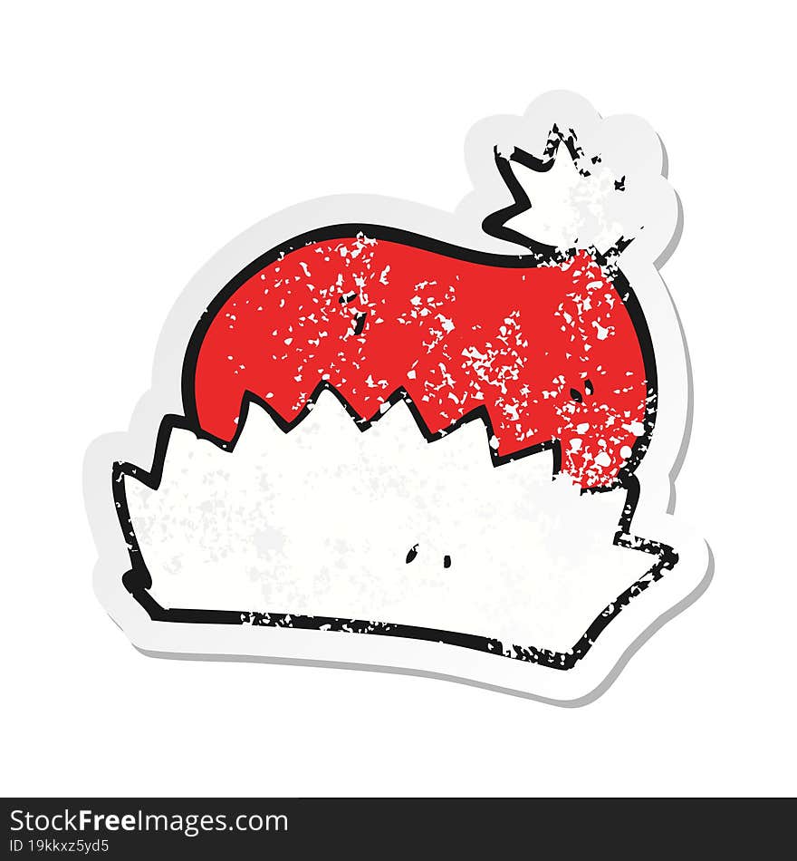 Retro Distressed Sticker Of A Cartoon Christmas Hat