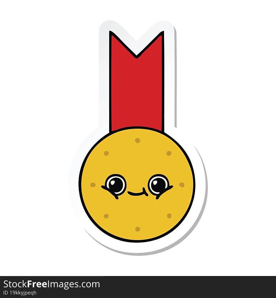 sticker of a cute cartoon gold medal