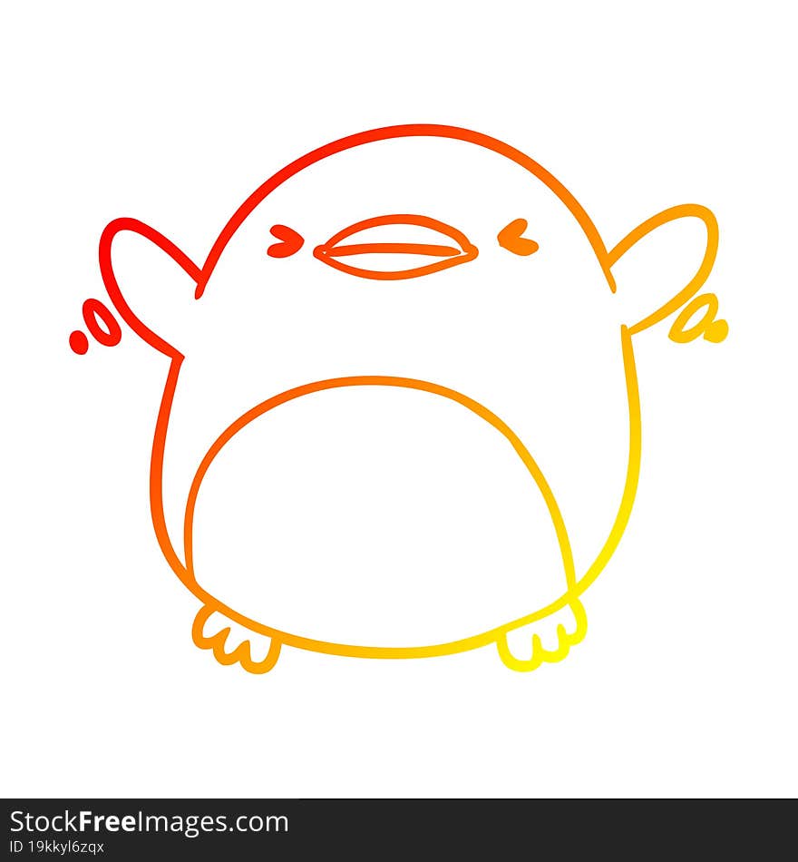 warm gradient line drawing cute penguin flapping wings