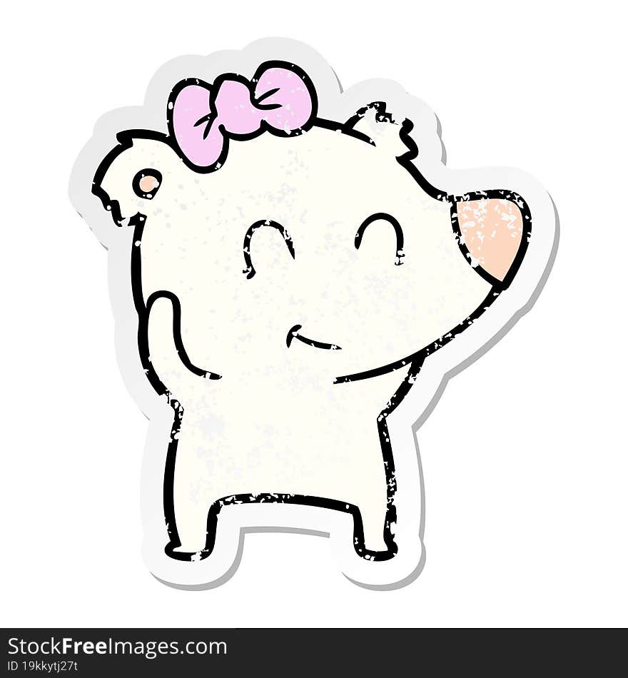 Distressed Sticker Of A Female Polar Bear Cartoon