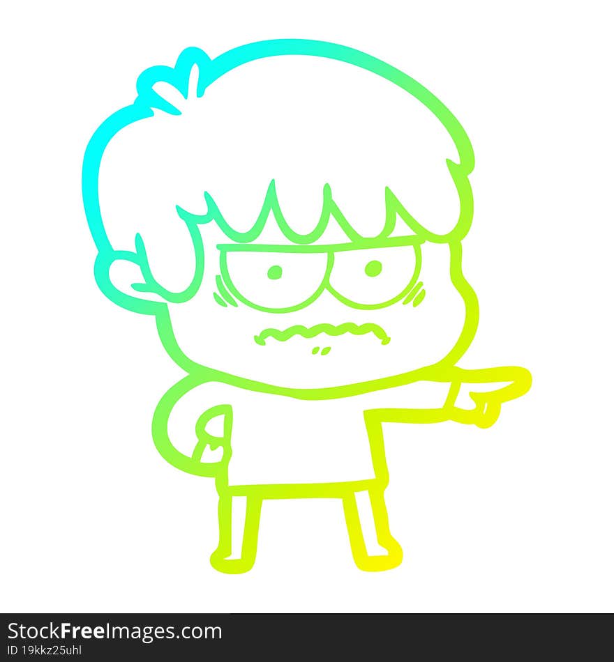 cold gradient line drawing annoyed cartoon boy