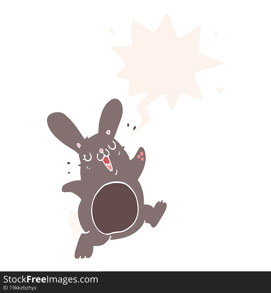 cartoon rabbit with speech bubble in retro style