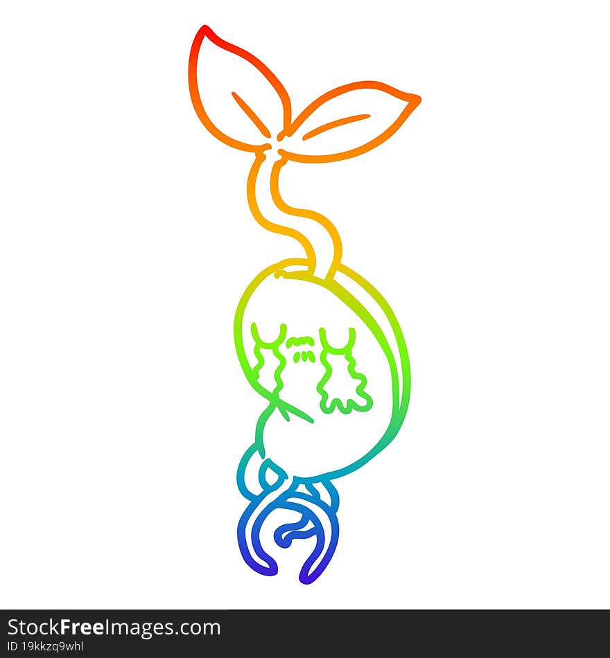 rainbow gradient line drawing of a cartoon sprouting seedling